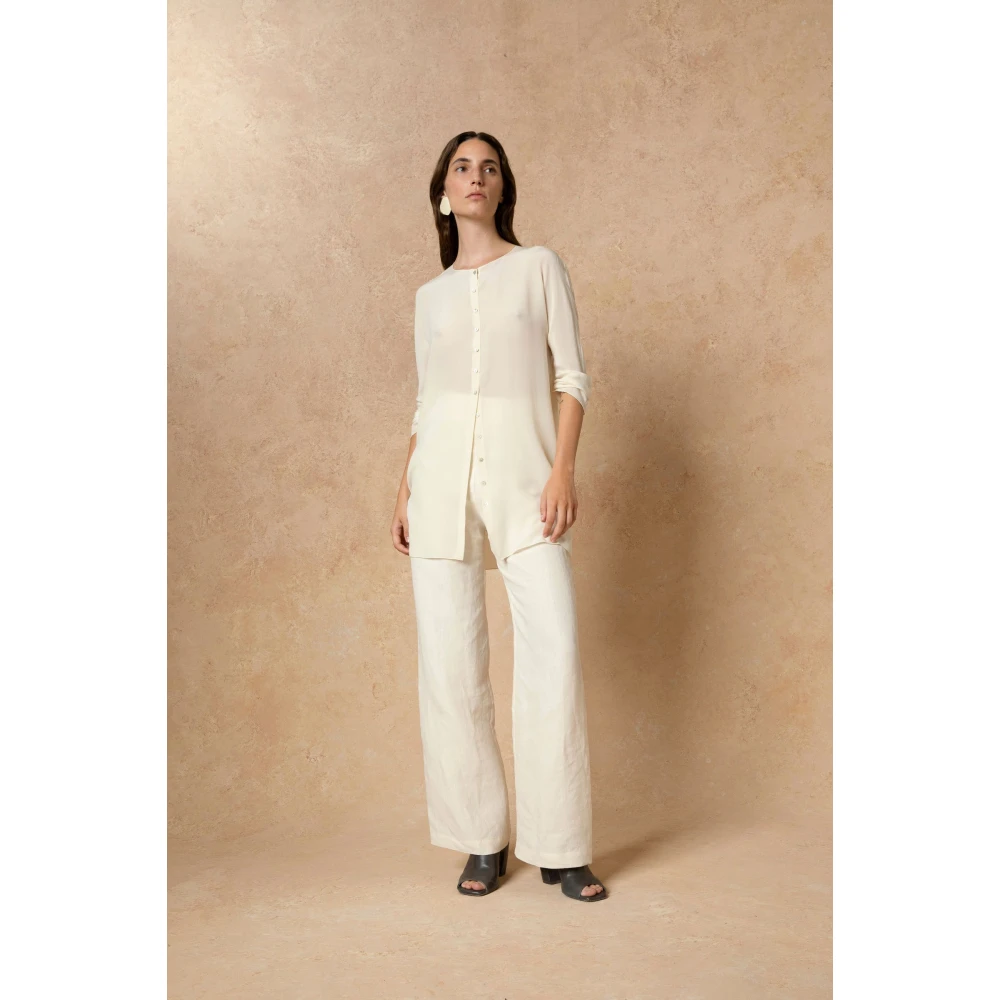 Cortana Zijden Ivoor Shirt Ronde Hals White Dames