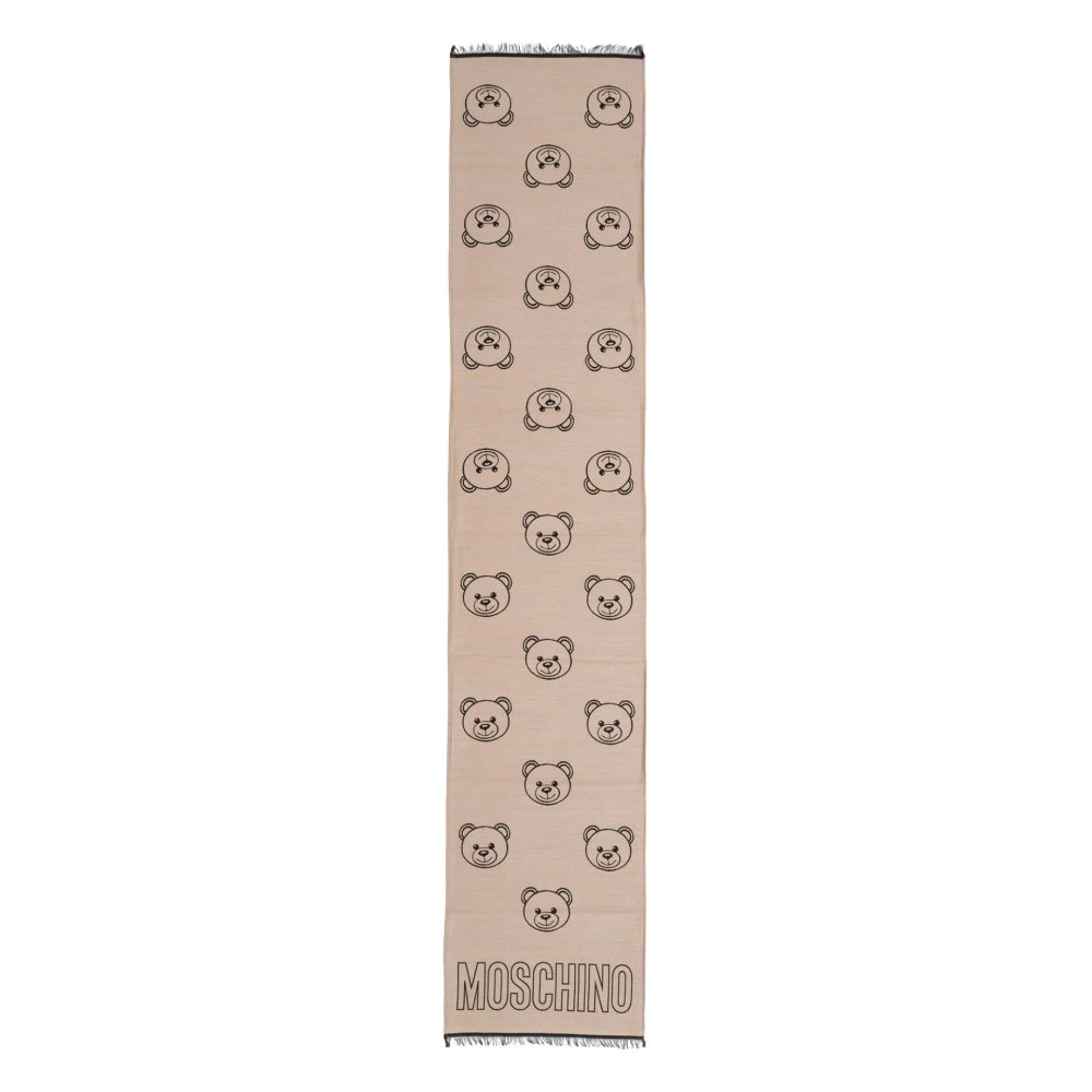 Moschino Wollen Sjaal met Abstract Patroon en Logo Beige Dames