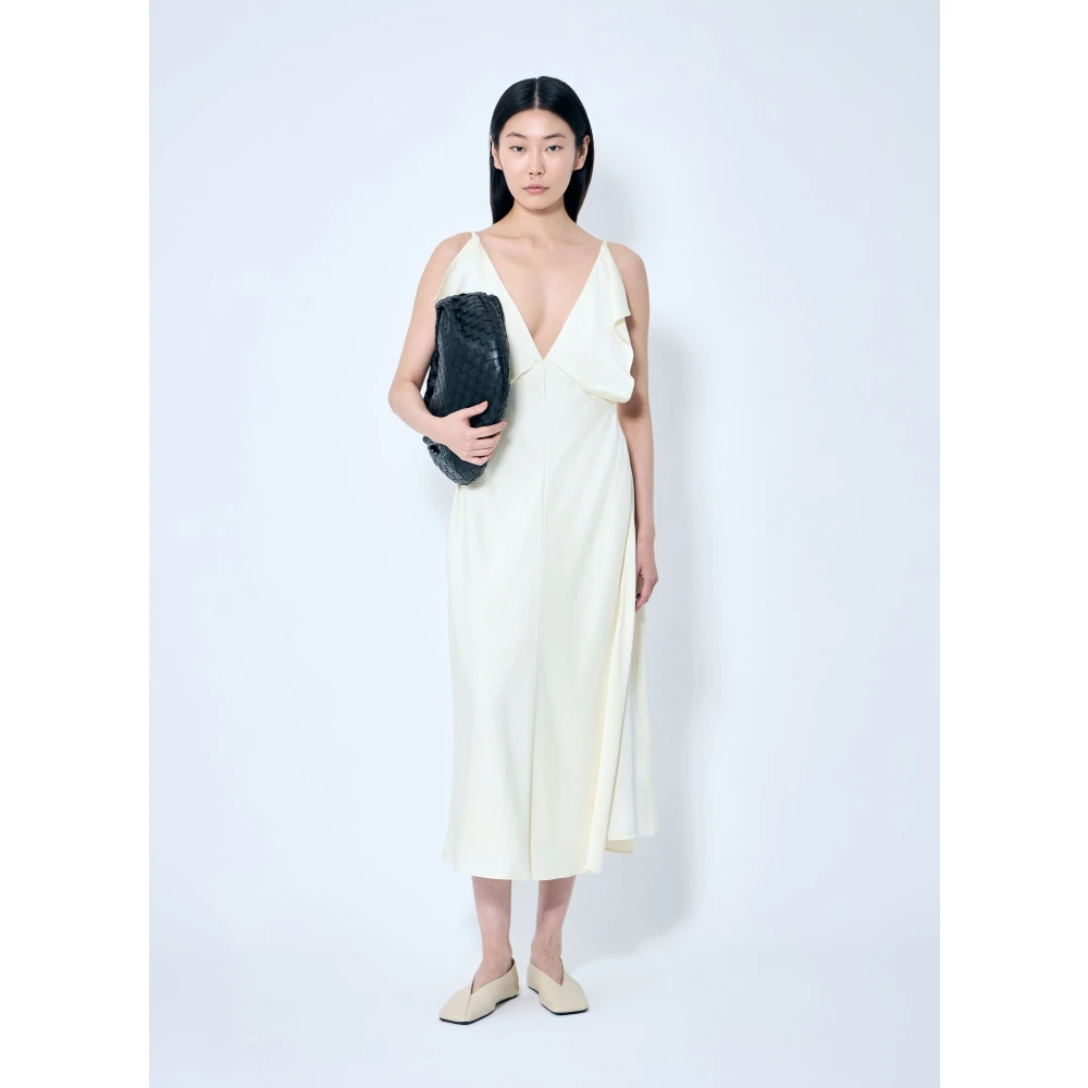 Jil Sander Ruffle Panel V-Neck Midi Jurk Beige Dames
