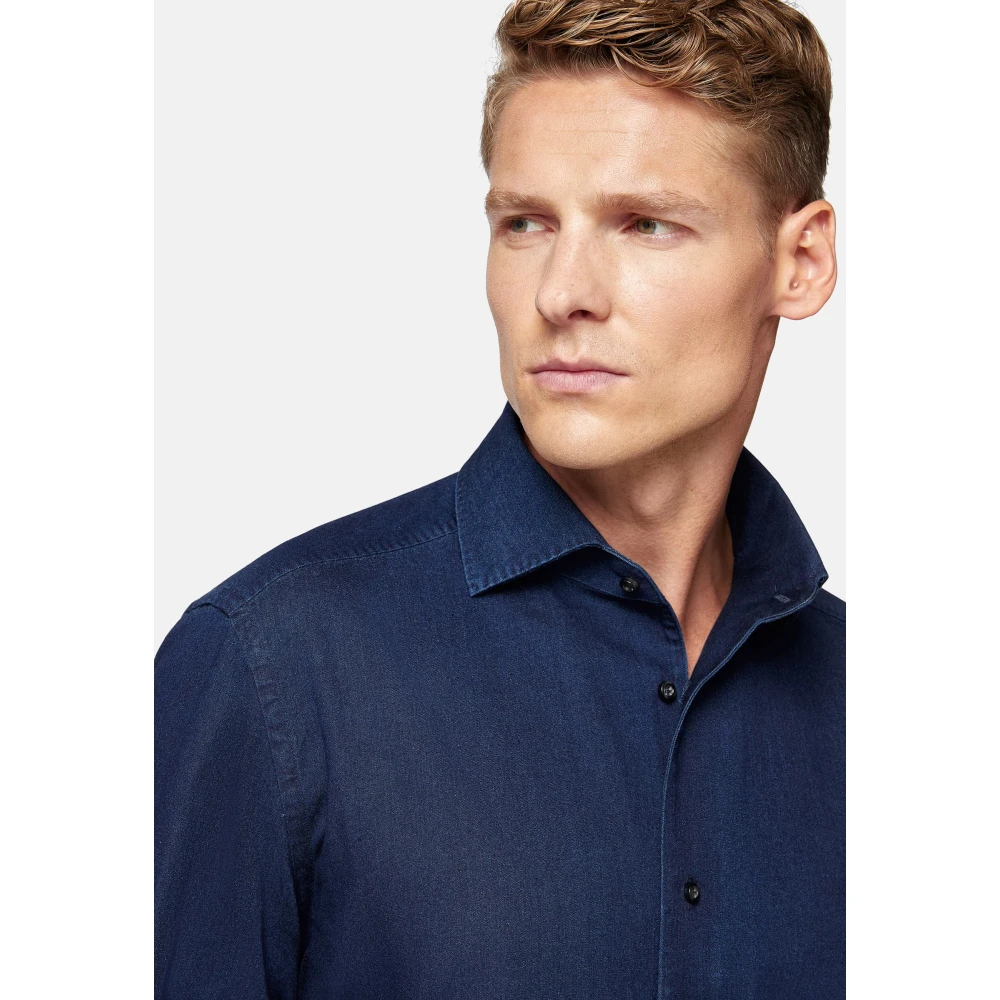 Boggi Milano Regular Fit Katoenen Denim Shirt Blue Heren