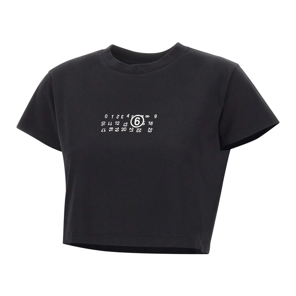 Mm6 Maison Margiela Black Logo Print Cropped T-Shirt - Female - T-Shirts - S - Tops
