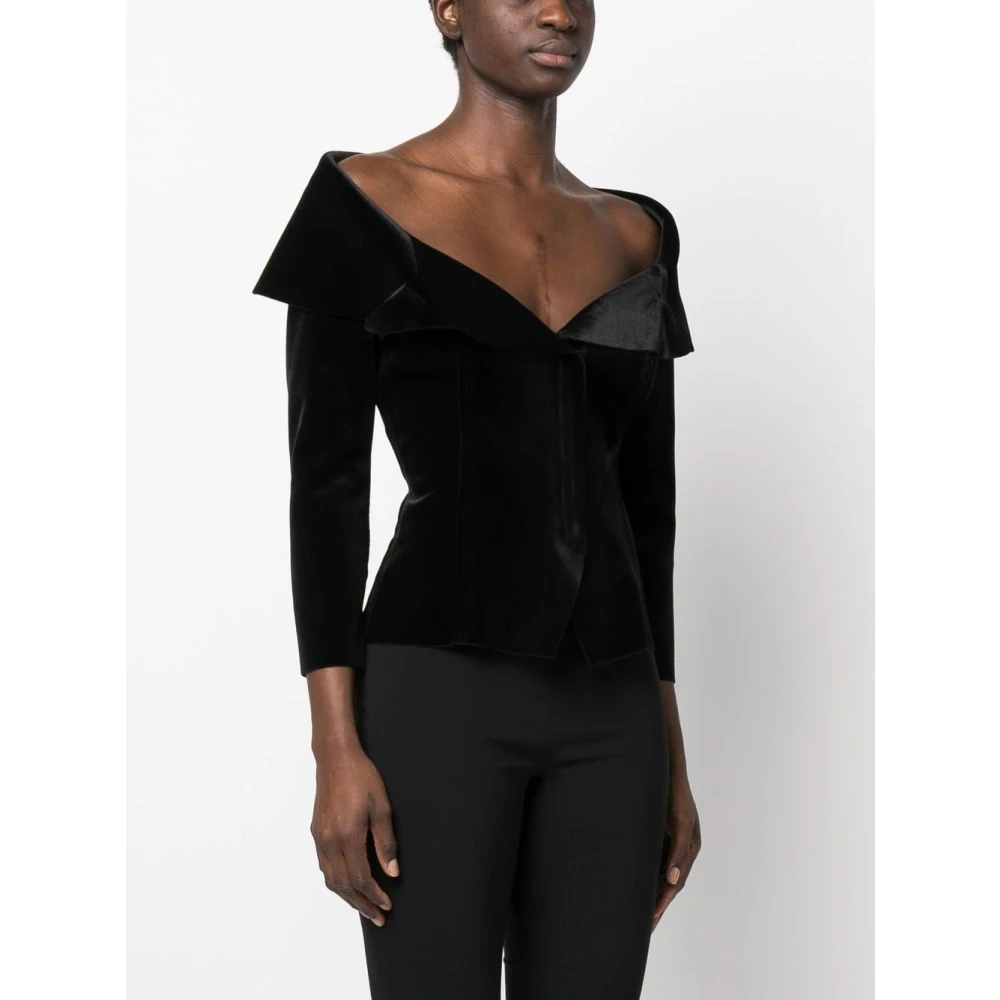 Norma Kamali Zwart Bardot Fluweel Jas Black Dames
