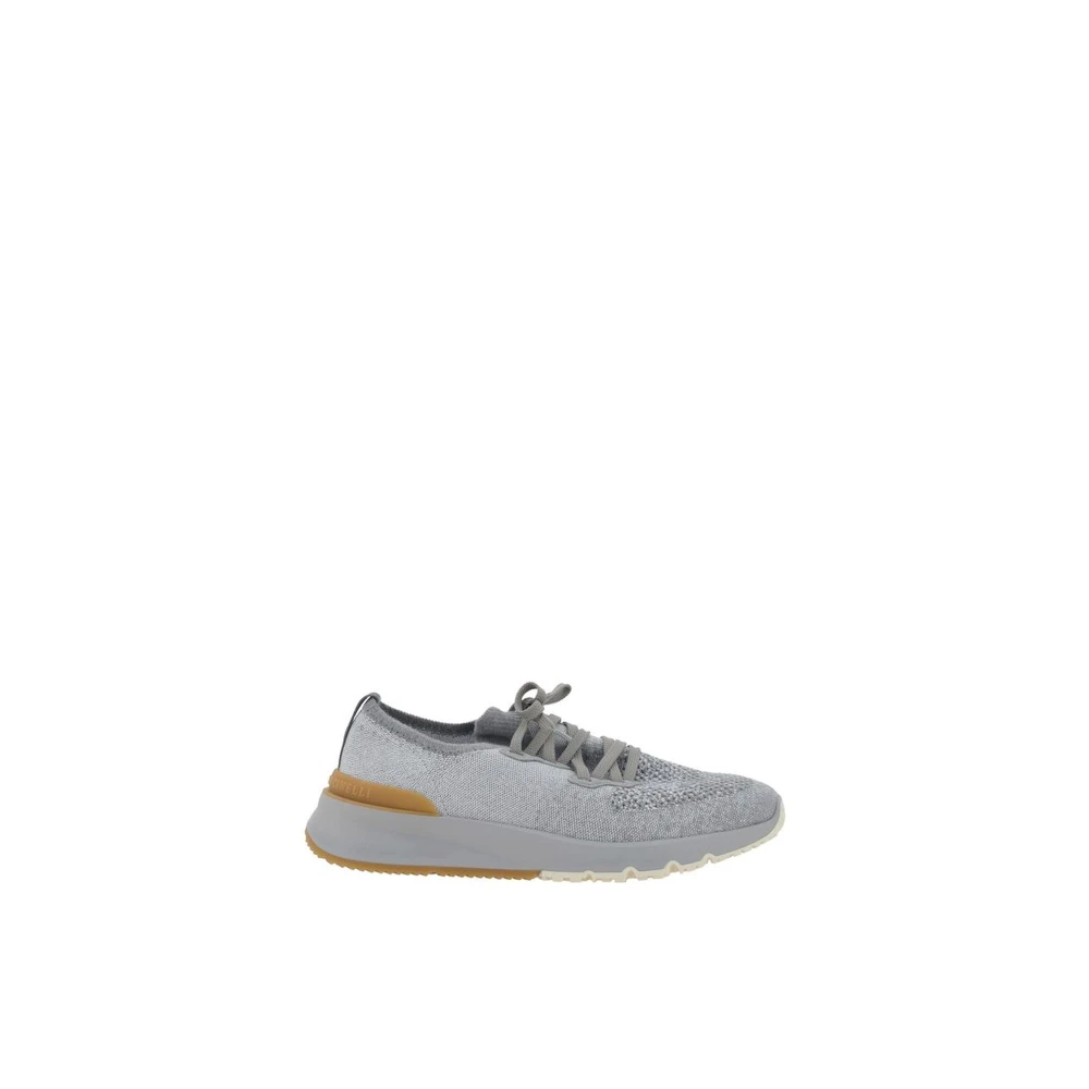 Brunello Cucinelli Men's Gray Sneakers, 6 Uk, Mesh Lace-Up Trainers With Contrasting Heel