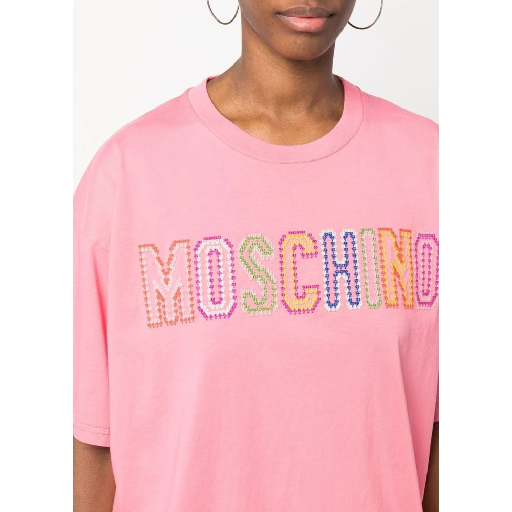 Moschino Multicolor geborduurd logo roze shirt Pink Dames