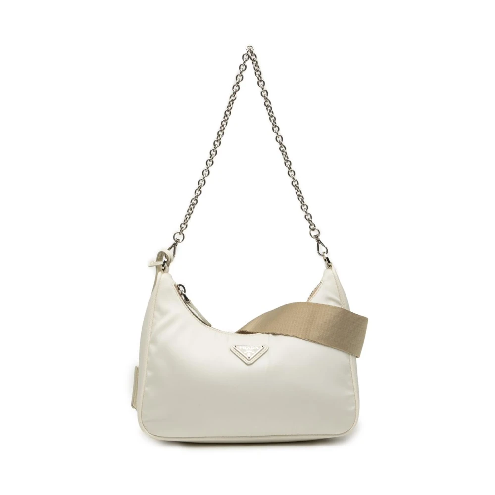 Prada Vintage Women's White Pre-Owned Nylon Shoulder Bag