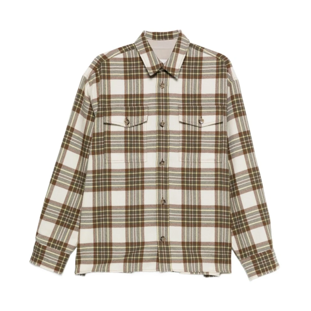 Ami Paris Men's Beige Brown Plaid Button-Up Jacket