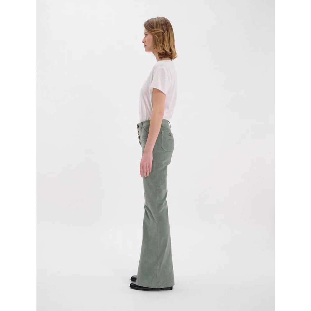 Ines De La Fressange Paris Charlotte broek in amandelgroen glad fluweel Green Dames