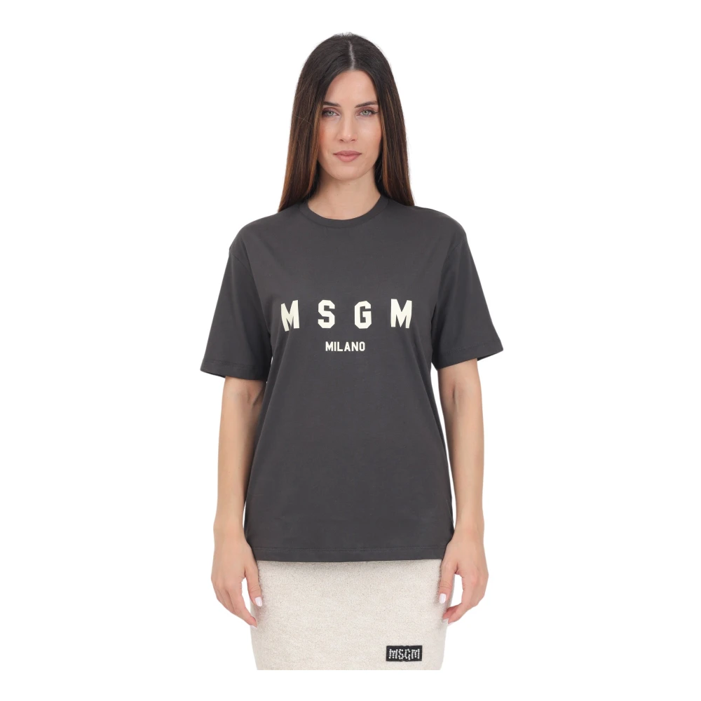 Msgm Grijze Logo Print T-shirt Gray Dames