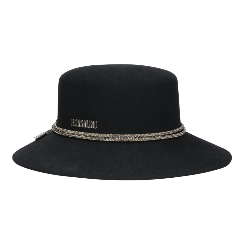 Borsalino Wollen Vilthoed met Strasskoord Black Dames