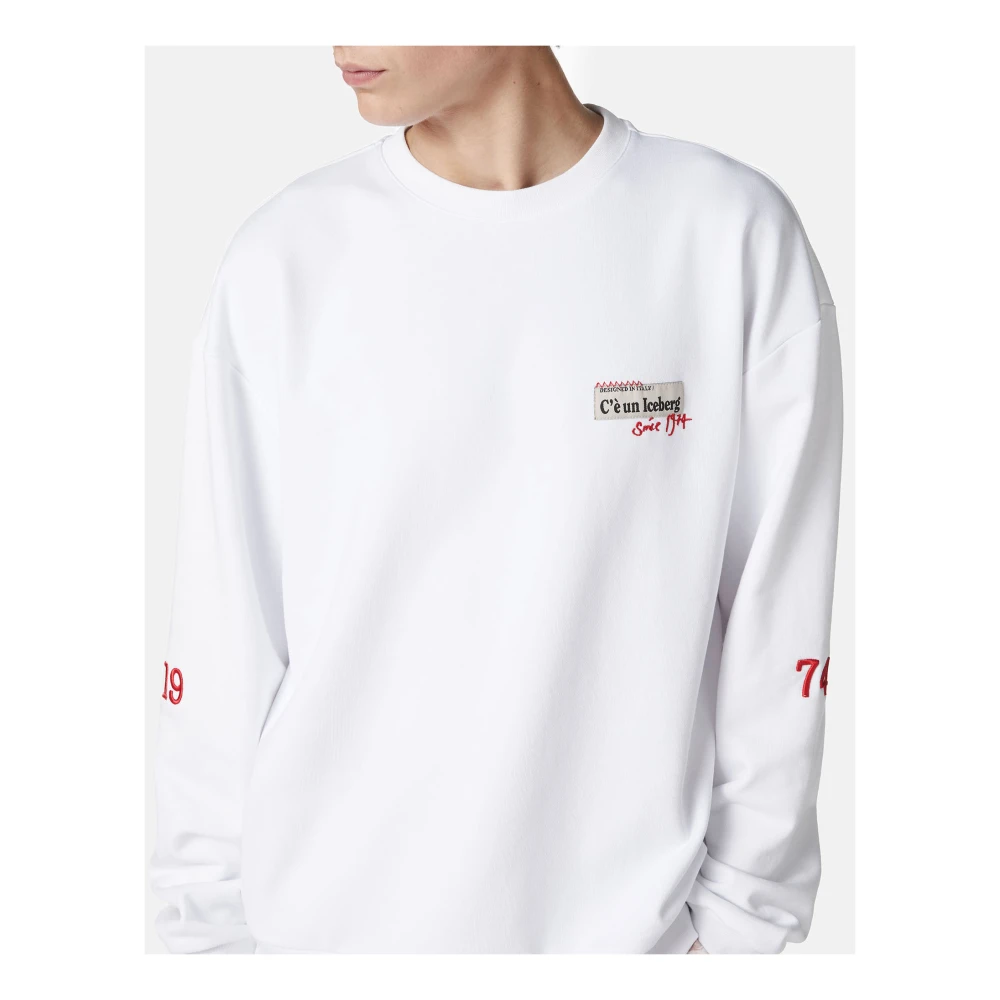 Iceberg Regular fit witte crewneck sweatshirt van katoenen fleece stof White Heren