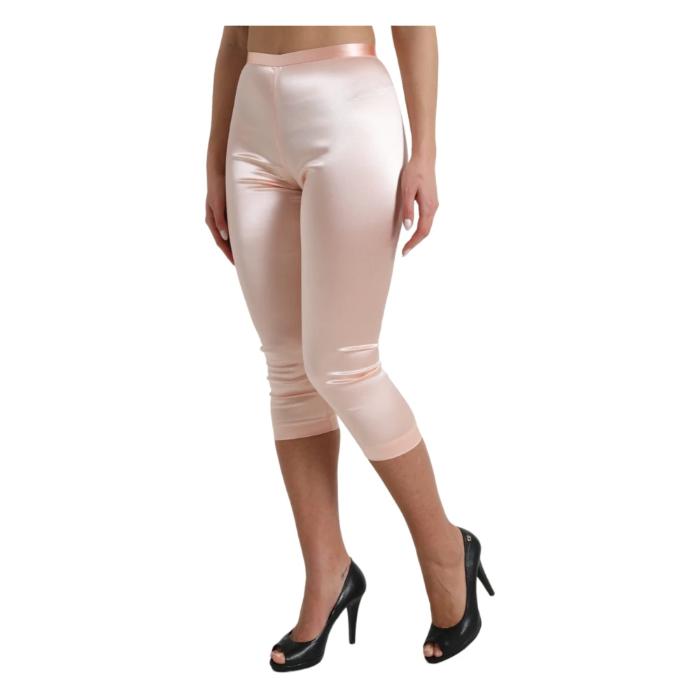 Dolce & Gabbana Roze zijden hoge taille broek Pink Dames