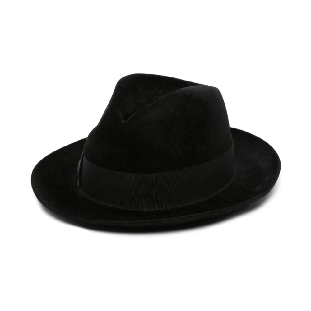 Borsalino Zwarte vilten hoed met goudkleurige afwerking Black Heren
