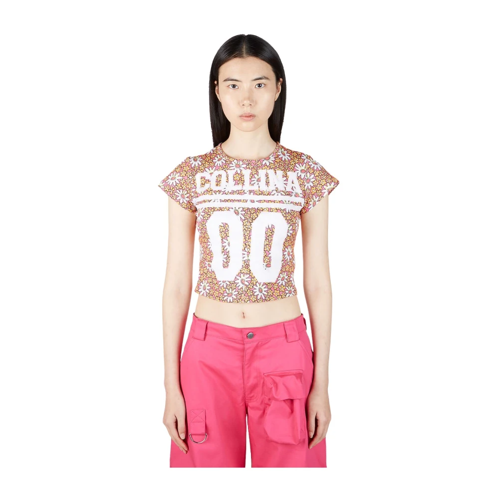 Collina Strada Multicolor T-Shirts, Female, S, Logo Print Floral T-Shirt