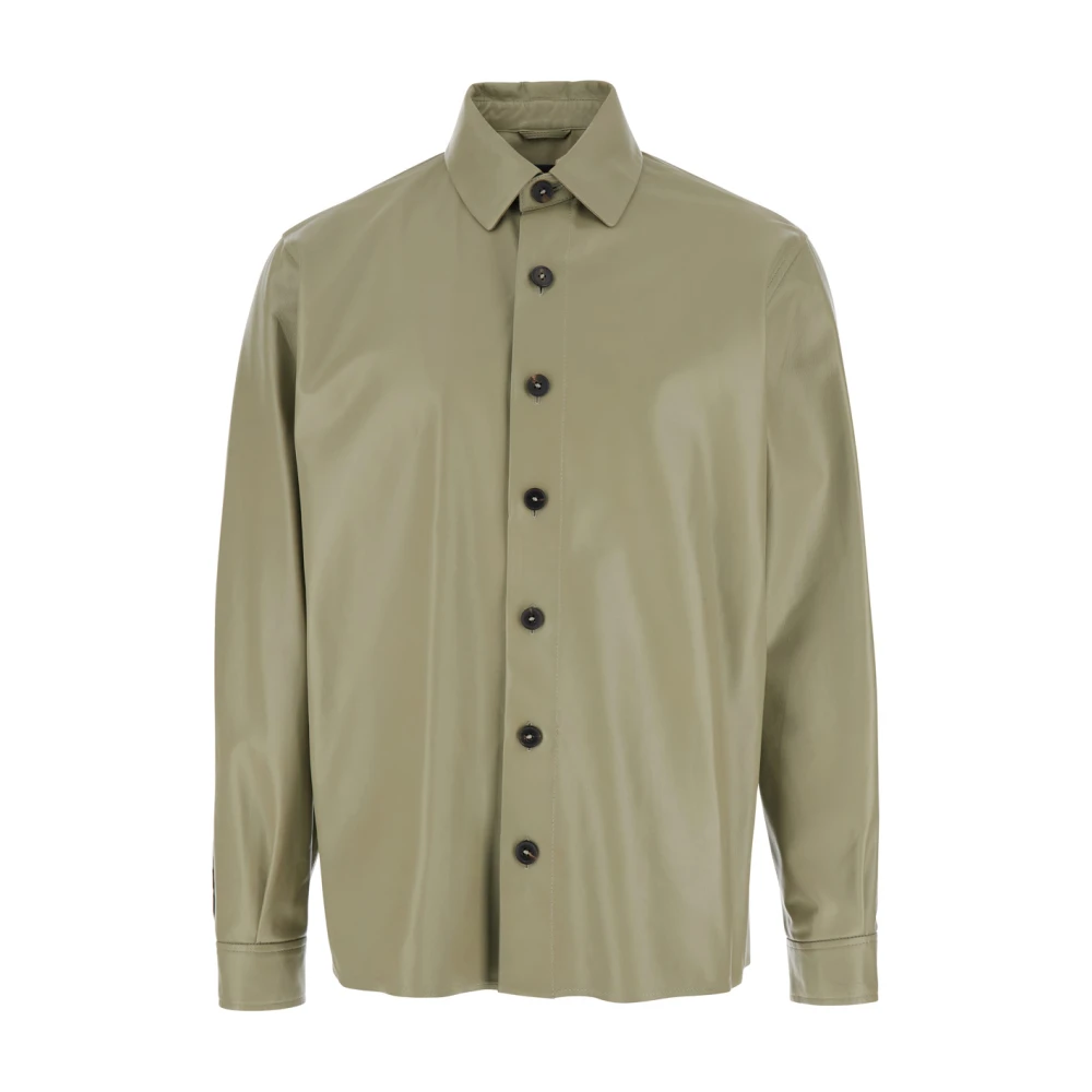 Arma Lush Groen Shirt Klassieke Kraag Leren Knopen Green Heren