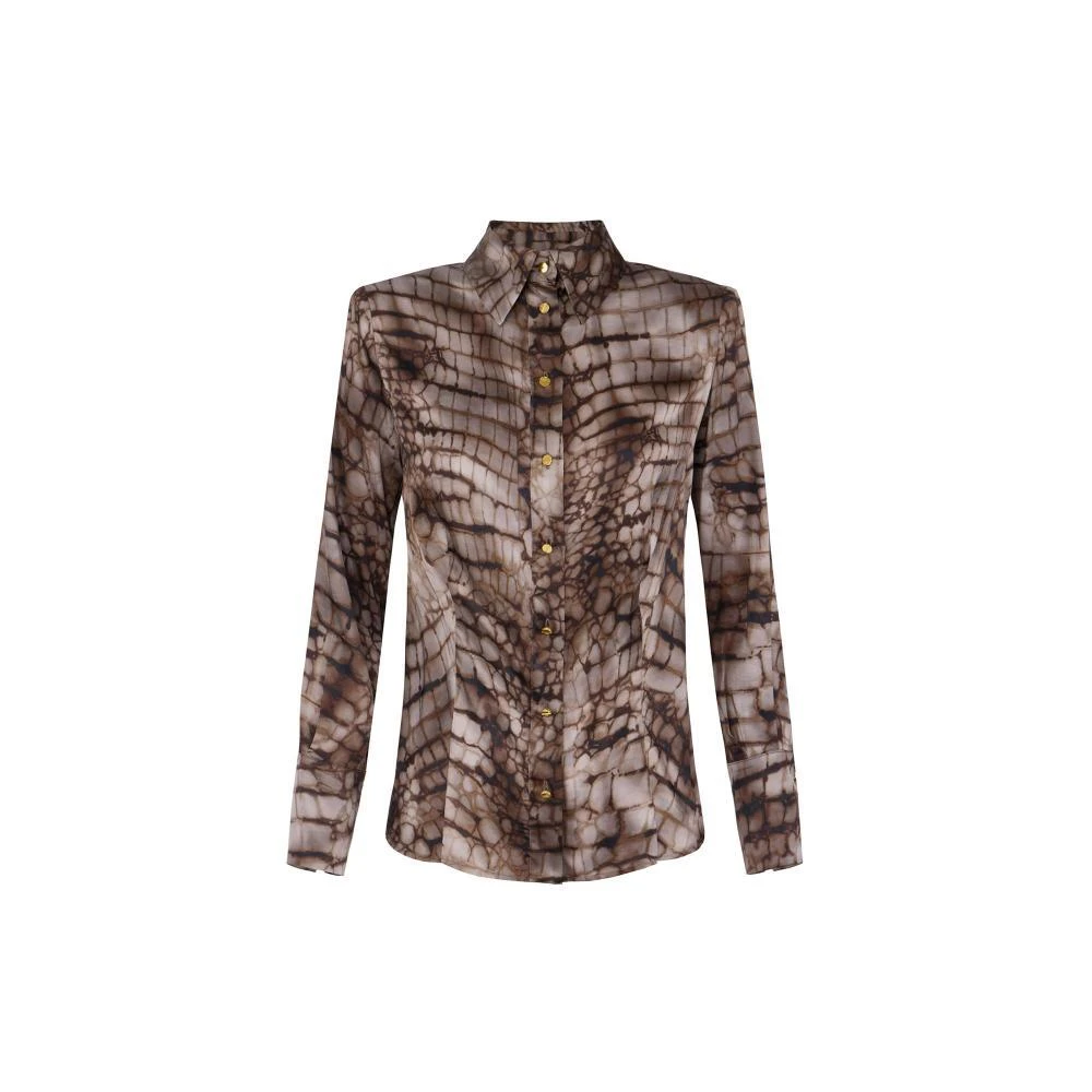 Elisabetta Franchi Brown Shirts, Female, M, Satin Shirt With Alligator Print