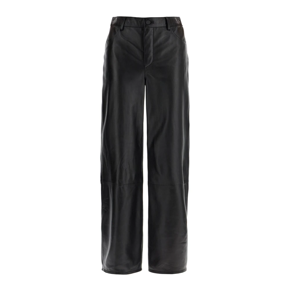 Loulou Studio Elegante Wijde Leren Broek Black Dames