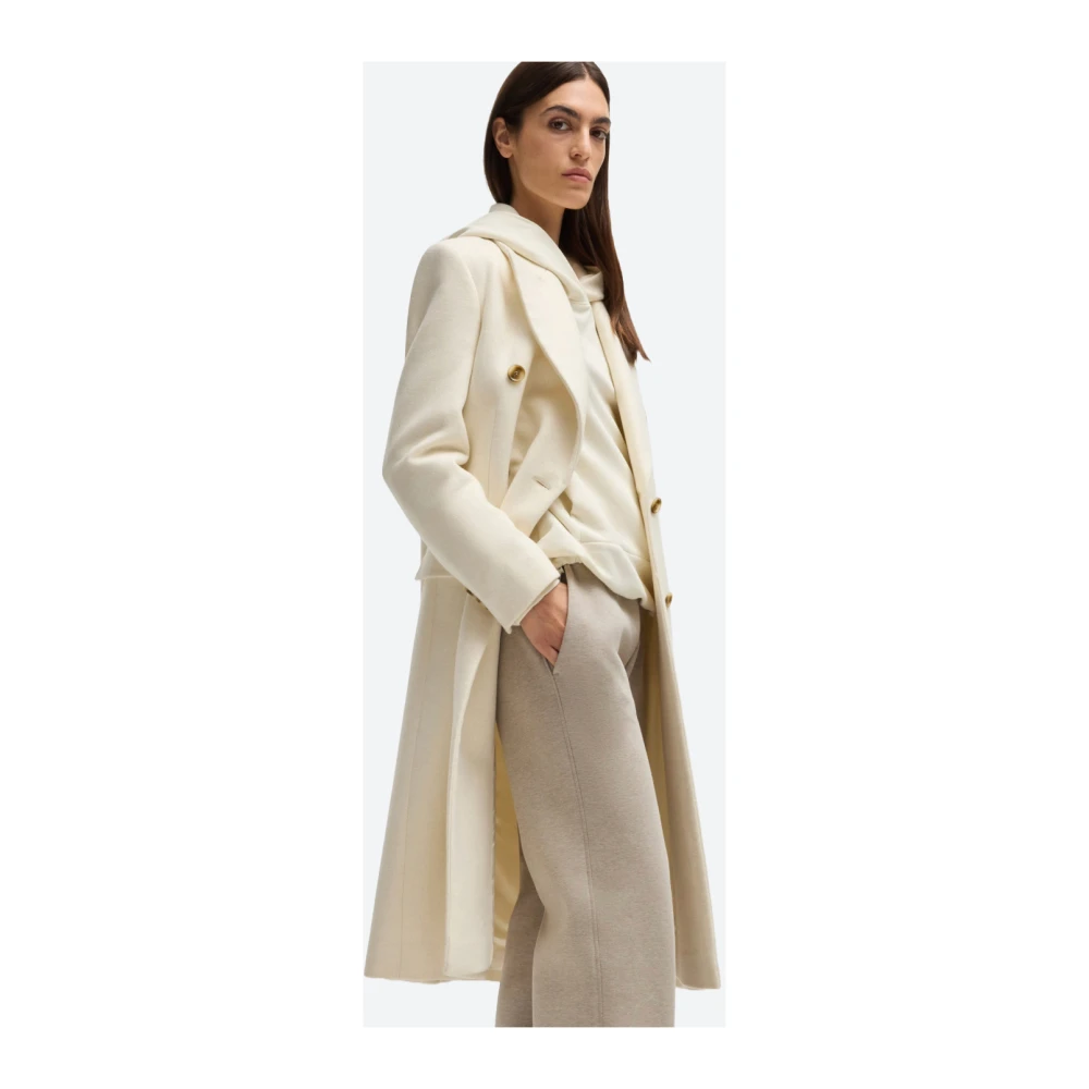 Hugo Boss Lange twill jas met dubbele rij knopen White Dames