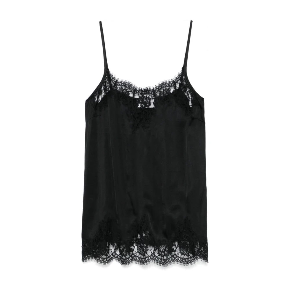 Ermanno Scervino Zwarte Top met Bloemenkant Black Dames