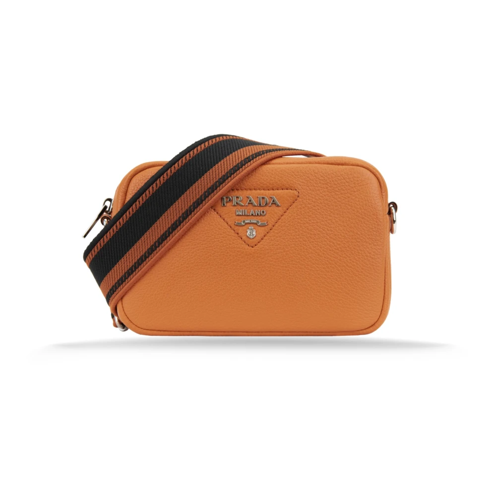Prada Leren Dames Schoudertas Rits Sluiting Orange Dames