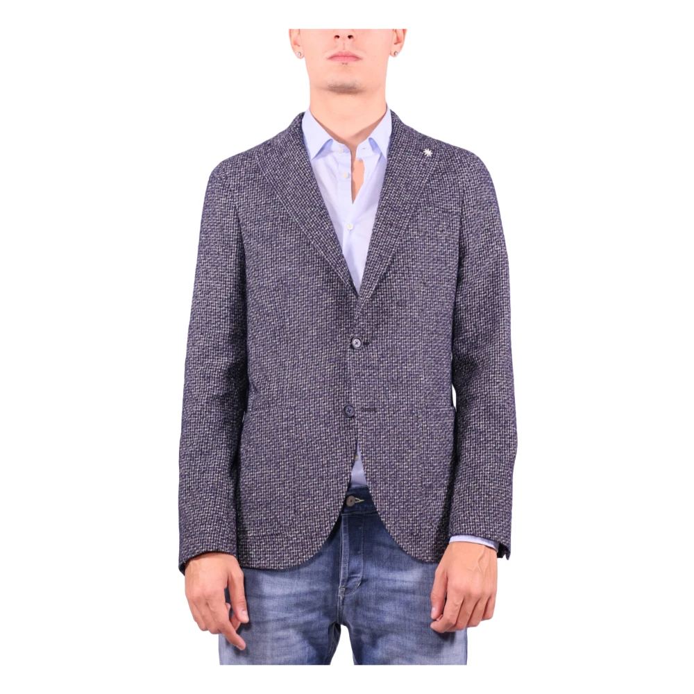 Manuel Ritz Blauwe Wolmix Bouclè Jas Blue Heren