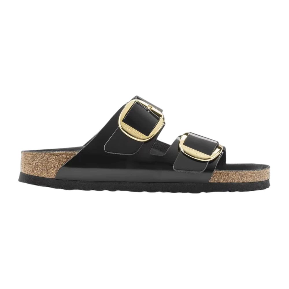 Birkenstock Svarta Läder Big Buckle Sandaler Black, Dam