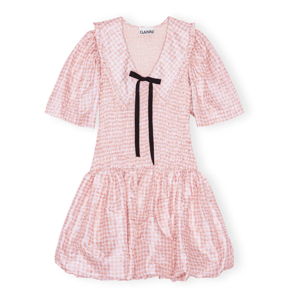 Ganni Women's Pink Shibori Pleat Bubble Dress, Short Dresses, M, Dresses