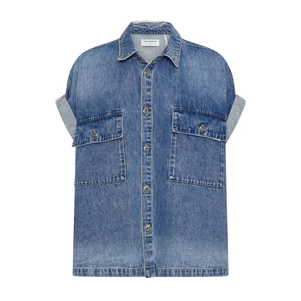One Teaspoon Denim korte mouw oversized overhemd Blue Dames