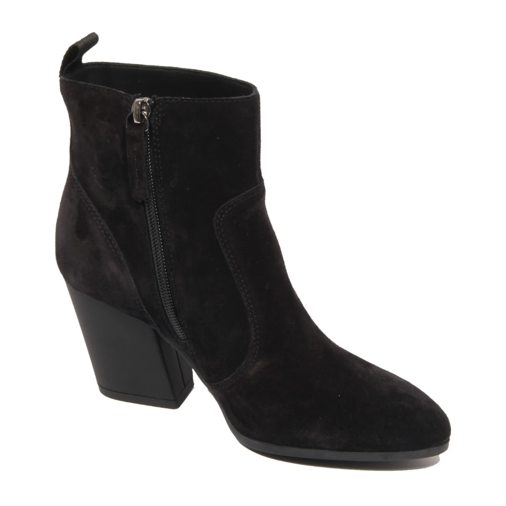 Hogan Women's Black Heeled Boots, 2 Uk, Suede Ankle Boots With Zipper Closure