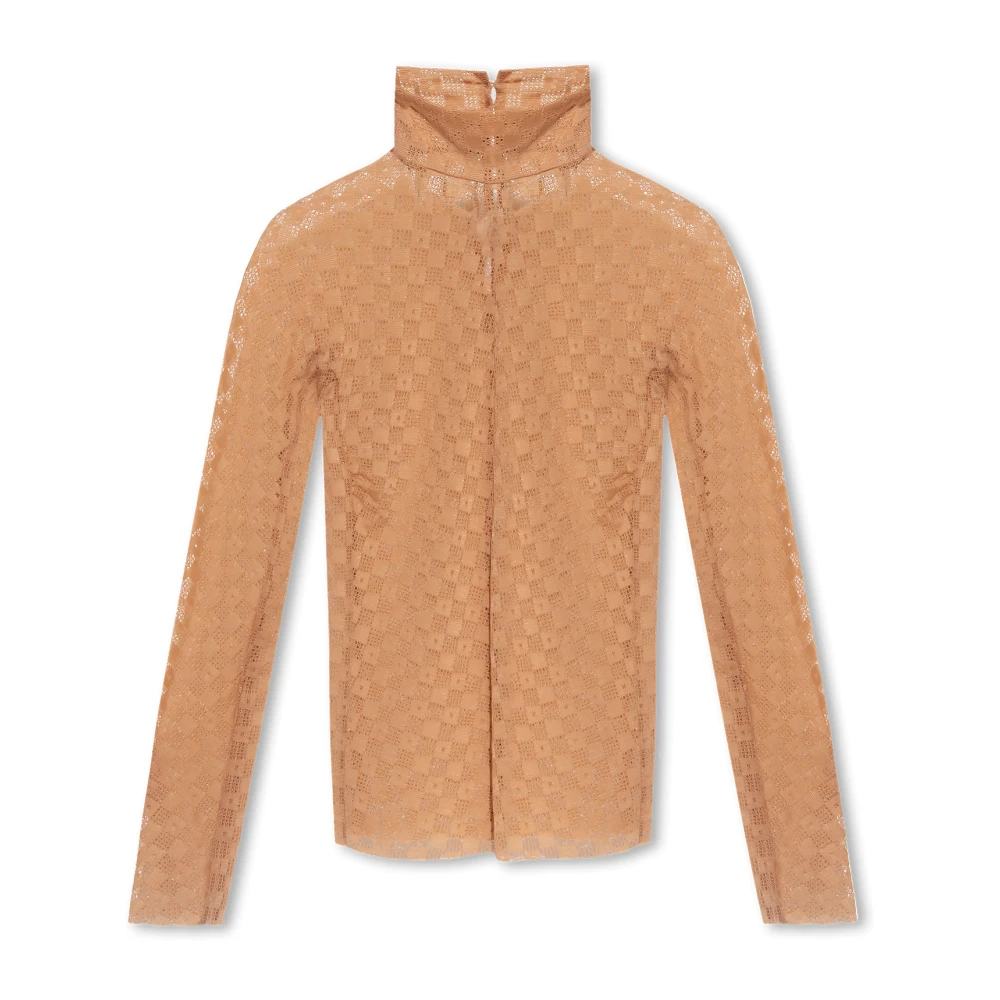 Forte Forte Beige Genombruten Topp Med Hög Krage