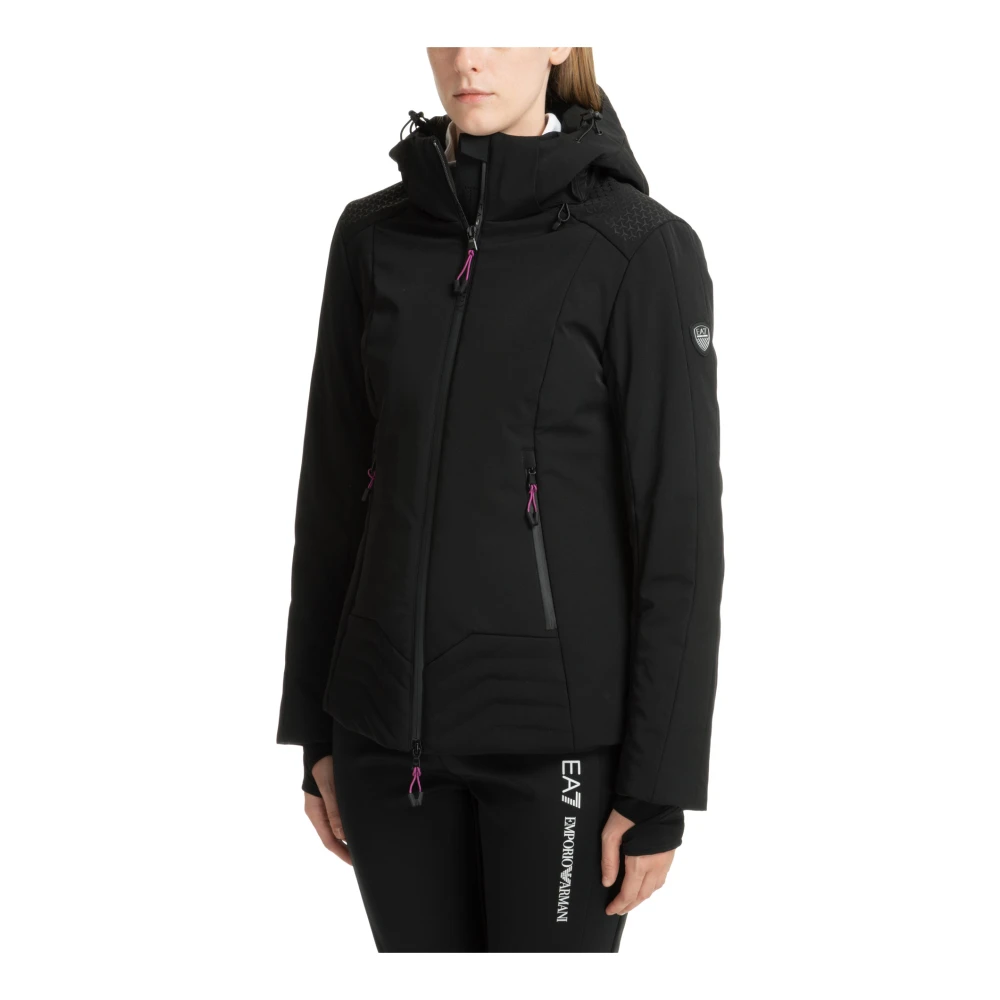 Emporio Armani EA7 Ritssluiting Effen Ski Jas Capuchon Black Dames