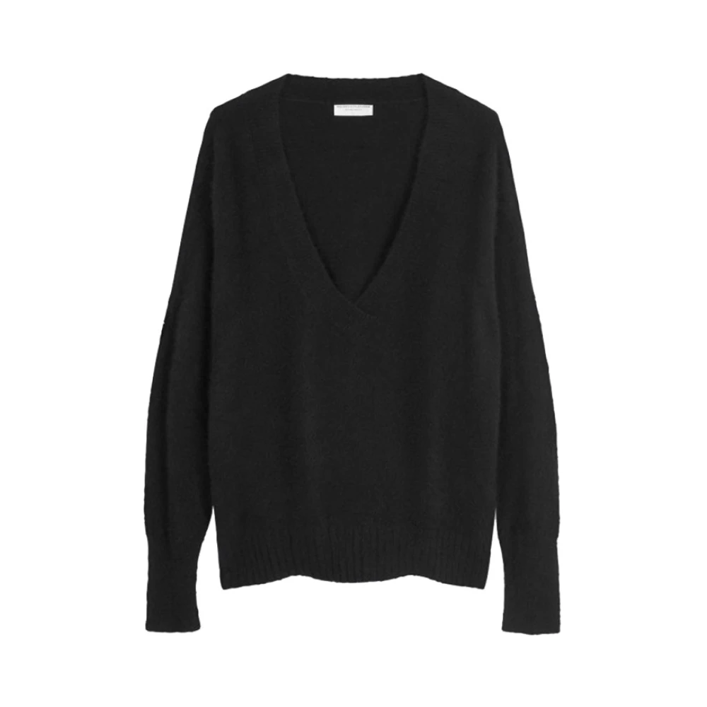 Majestic filatures Wasbeer Wol V-hals Trui Black Dames
