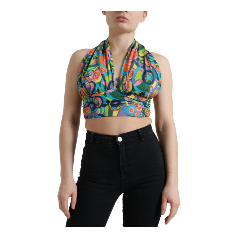 Dolce & Gabbana Women's Multicolor Sleeveless Tops, S, Halter Cropped Tank Top