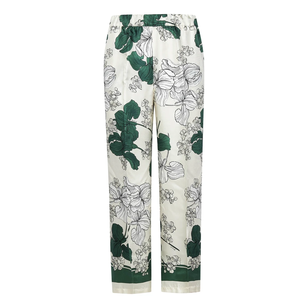 P.a.r.o.s.h. Groene Bloemenprint Zijden Broek Multicolor Dames