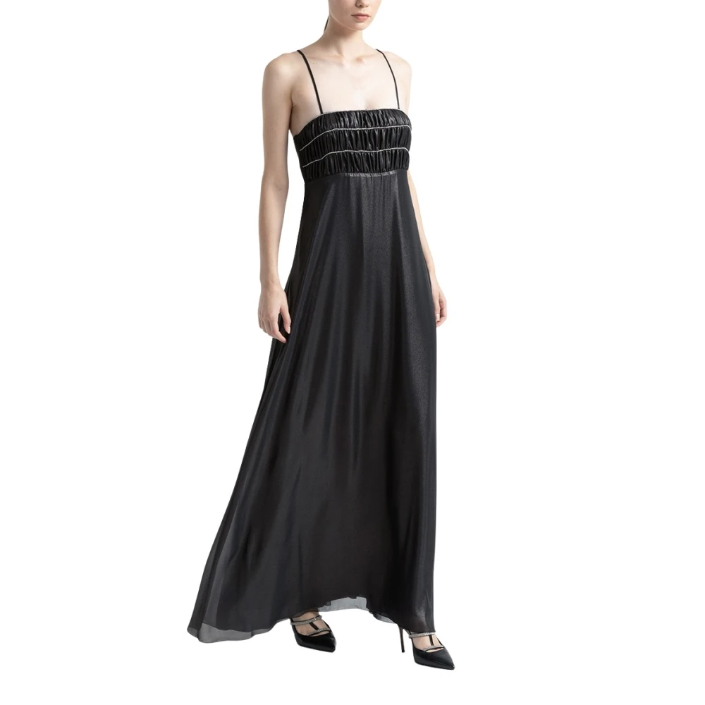 PESERICO Gelamineerde georgette lange jurk Black Dames
