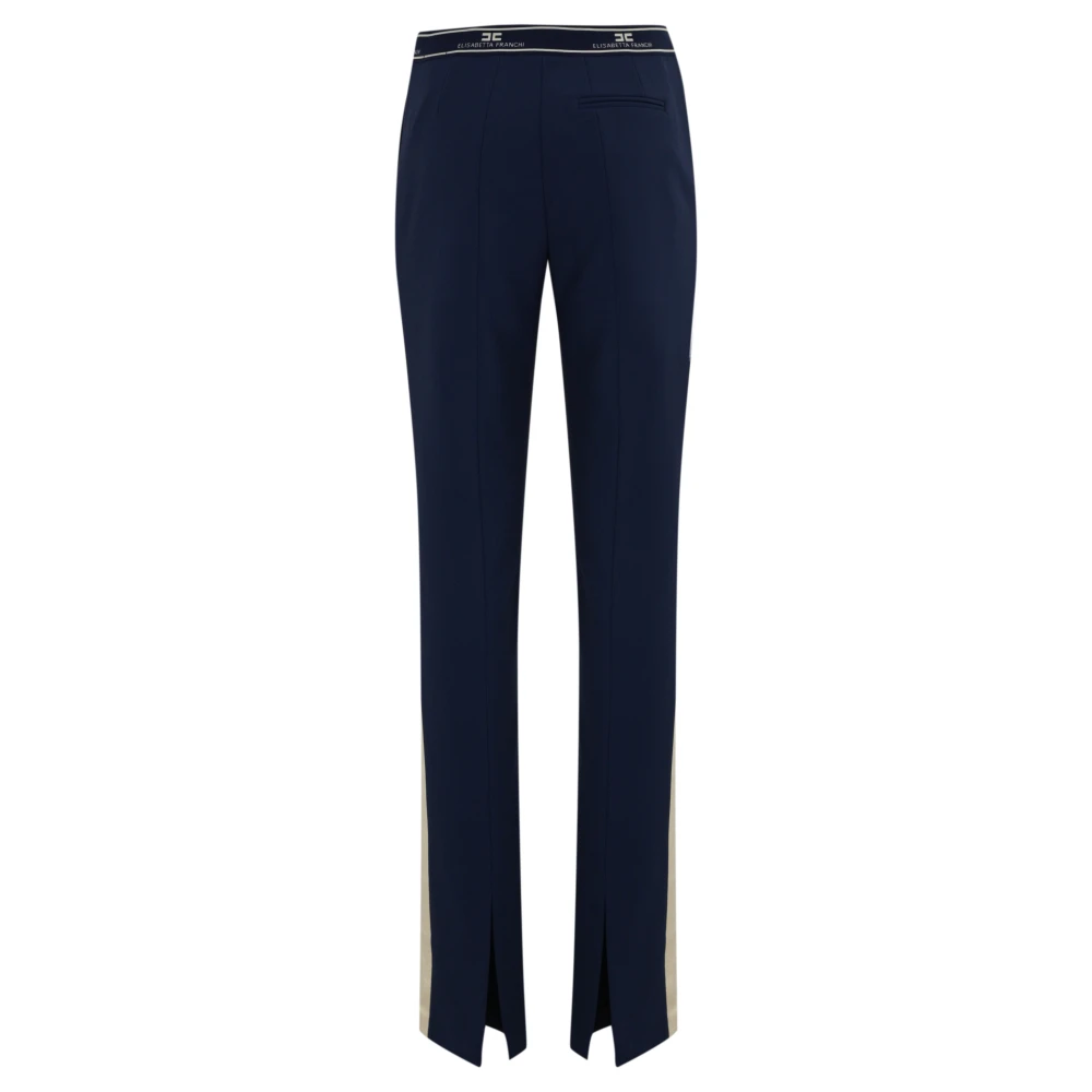 Elisabetta Franchi Blauwe Crepe Broek met Logodetail Blue Dames