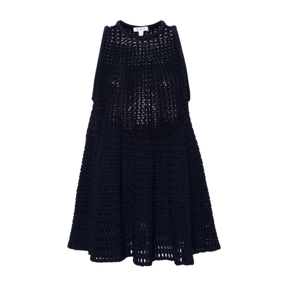 Alaïa Blauwe Gebreide Mini Jurk Blue Dames