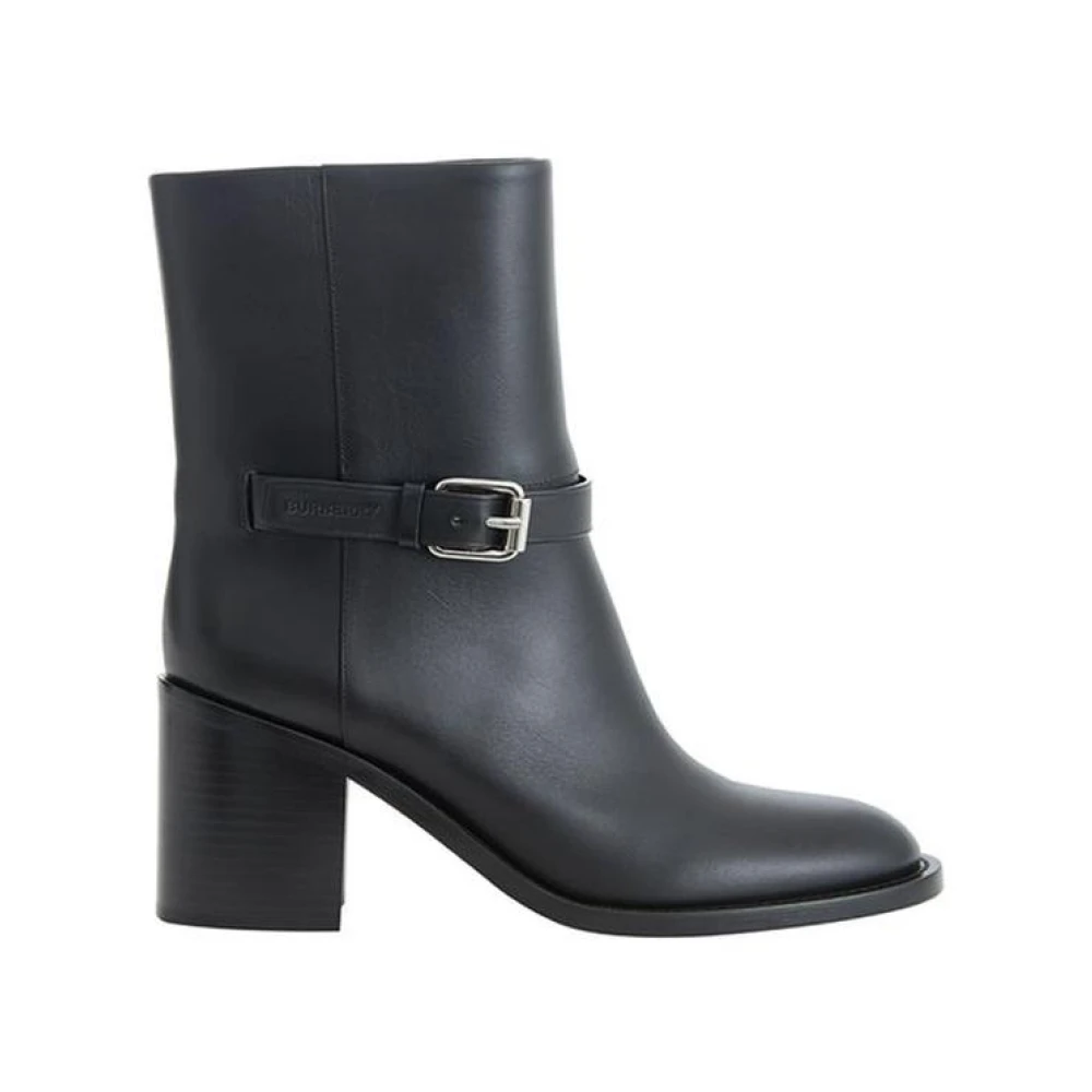 Burberry Women's Black Leather Midcalf Buckle Boots