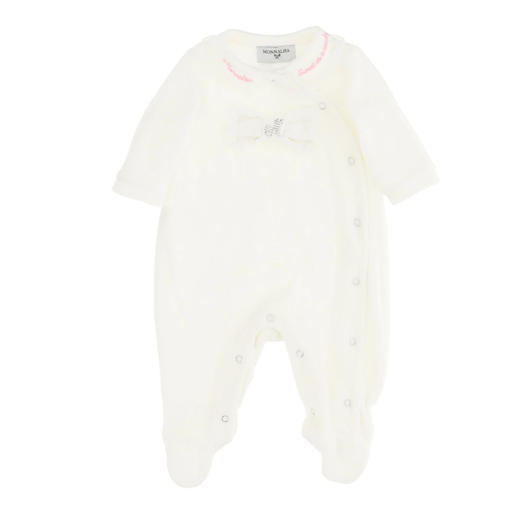 Monnalisa Boys White Chenille Onesie With Bow - Bodies & Sets - 1 M - Kids