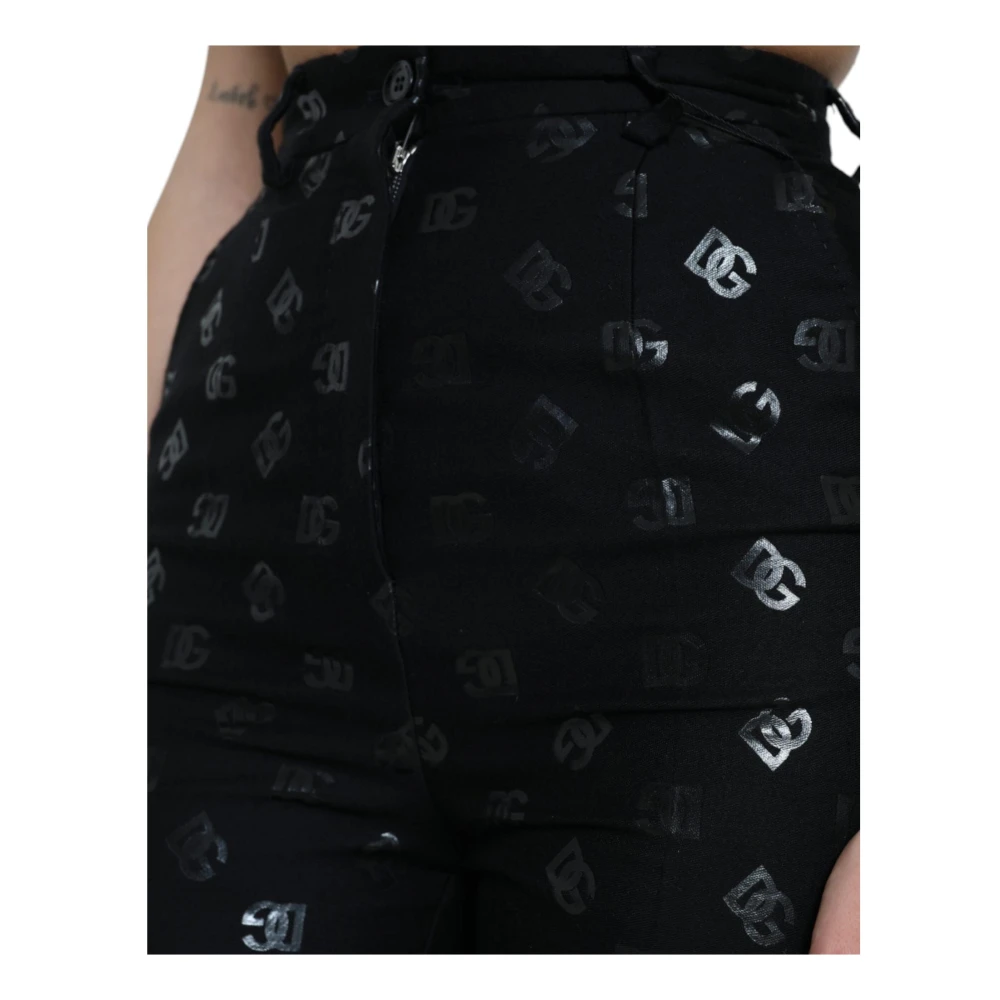 Dolce & Gabbana Logo High Waist Straight Pants Black Dames