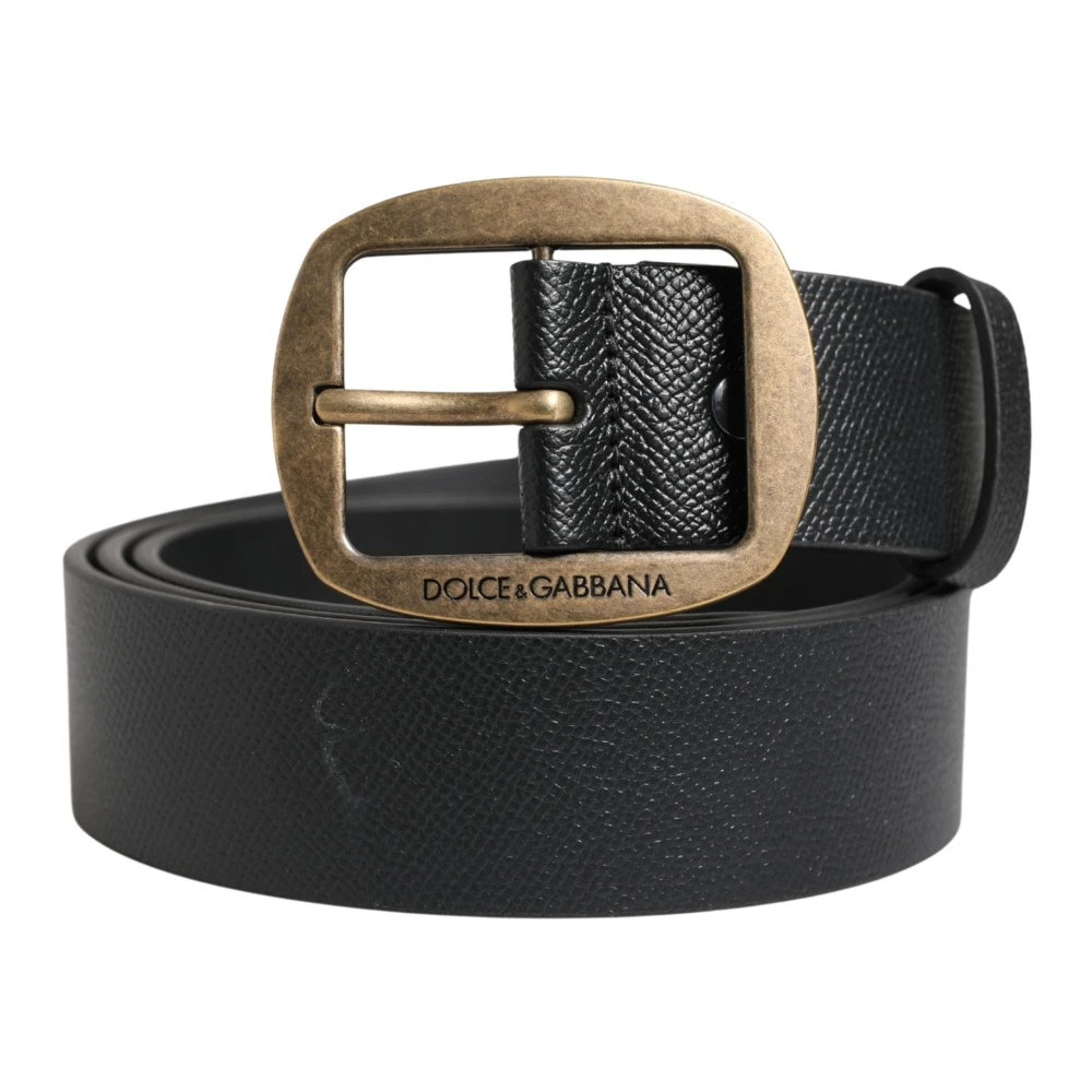 Dolce & Gabbana Belts, Male, One Size, Classic Leather Metal Buckle Belt Black