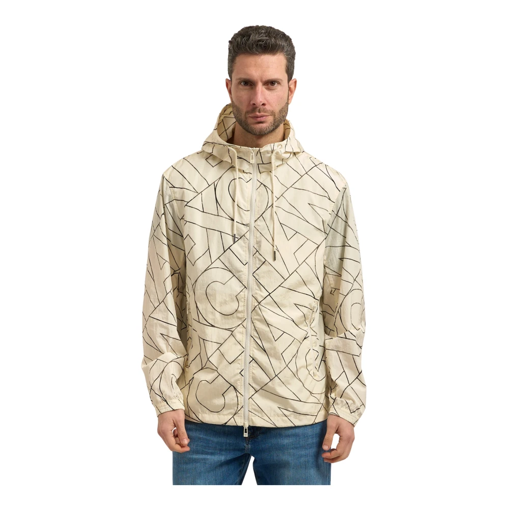 Armani Exchange Herren Beige All-Over Logo Kapuzenjacke