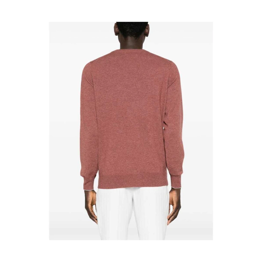 BRUNELLO CUCINELLI Rode Cashmere Gebreide Crew Neck Sweater Red Heren