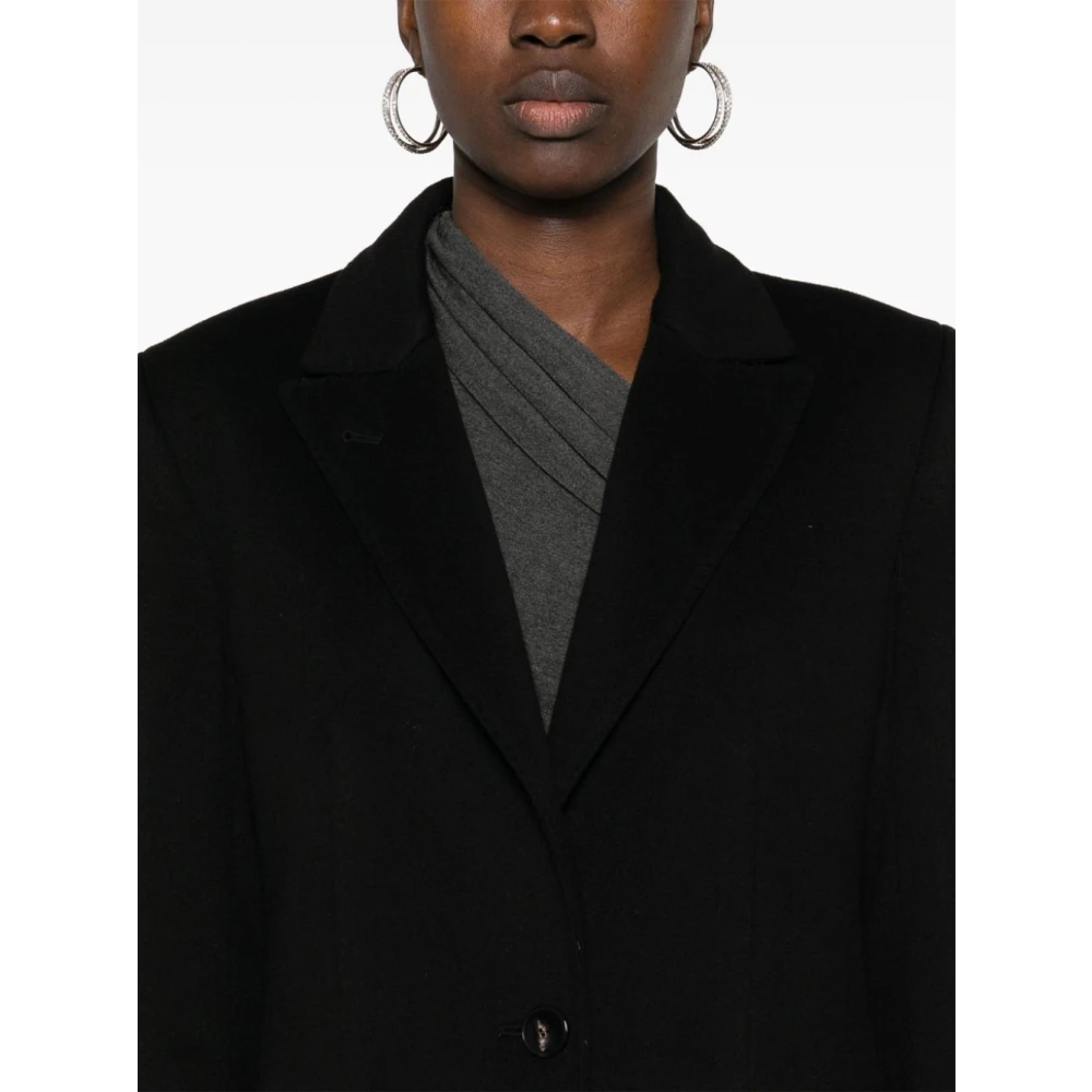 Alberto Biani Zwarte wollen jas met pieklapels Black Dames