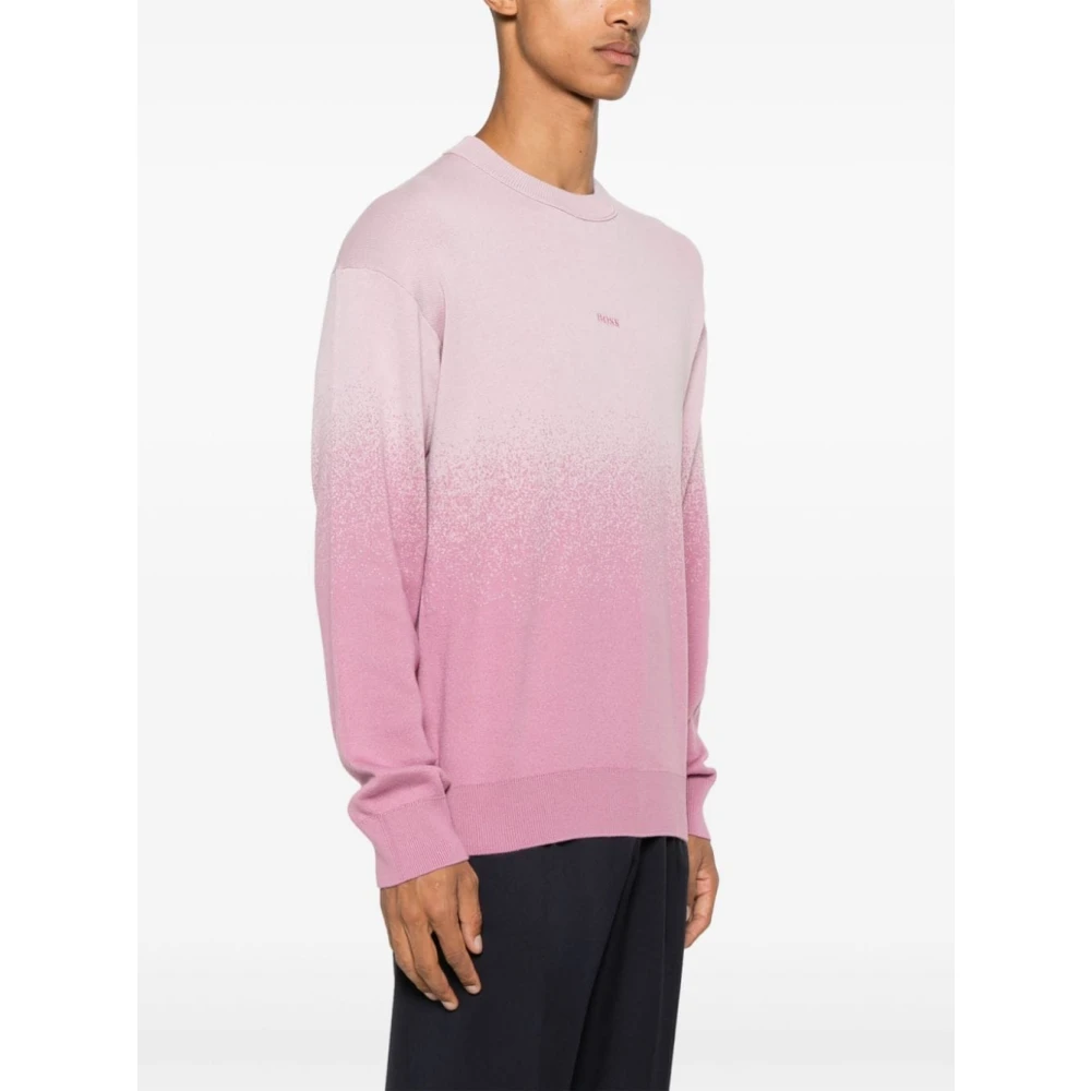 Boss Orange Roze Geborduurde Trui Ronde Hals Katoen Pink Heren