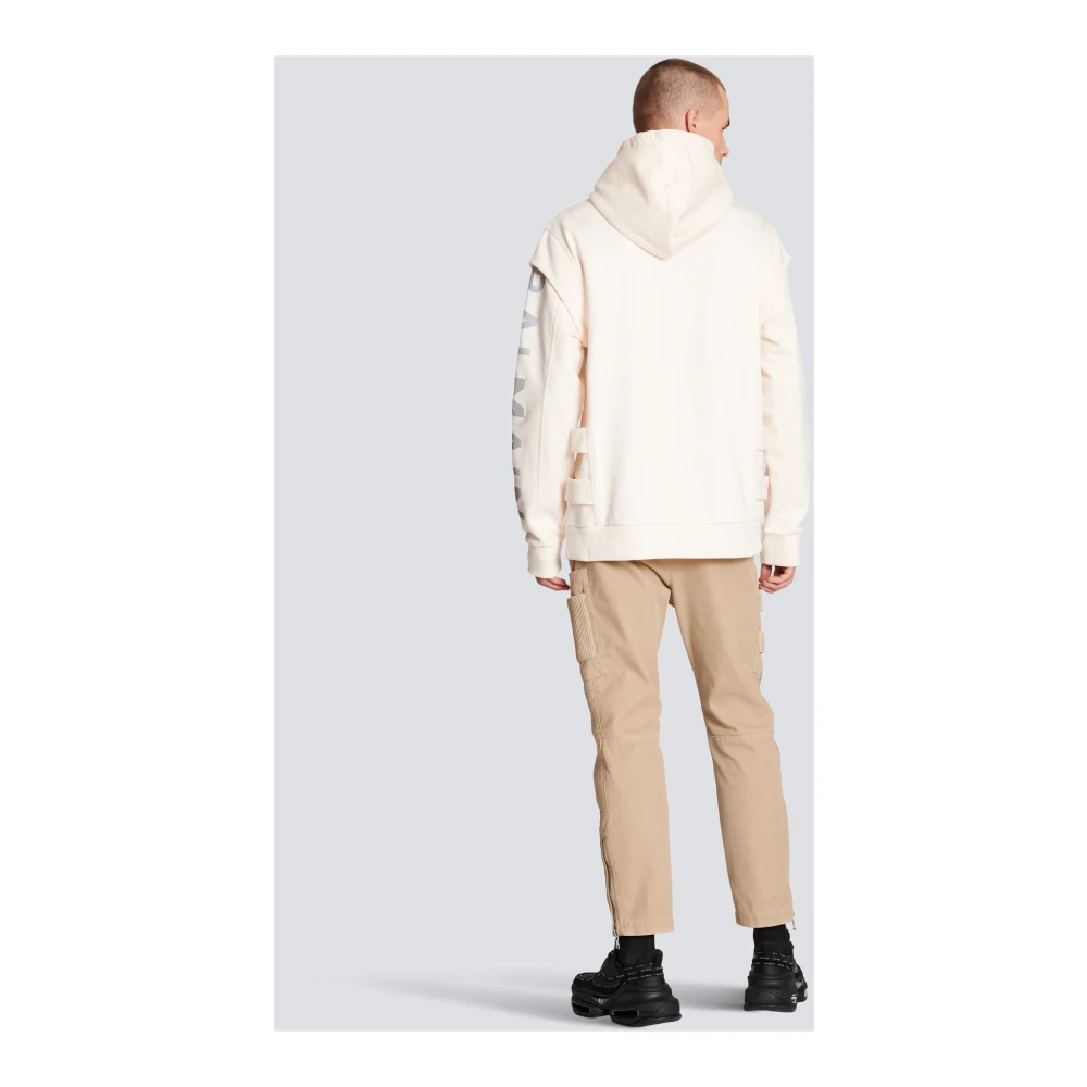 Balmain Katoenen bedrukte logo-hoodie Beige Heren