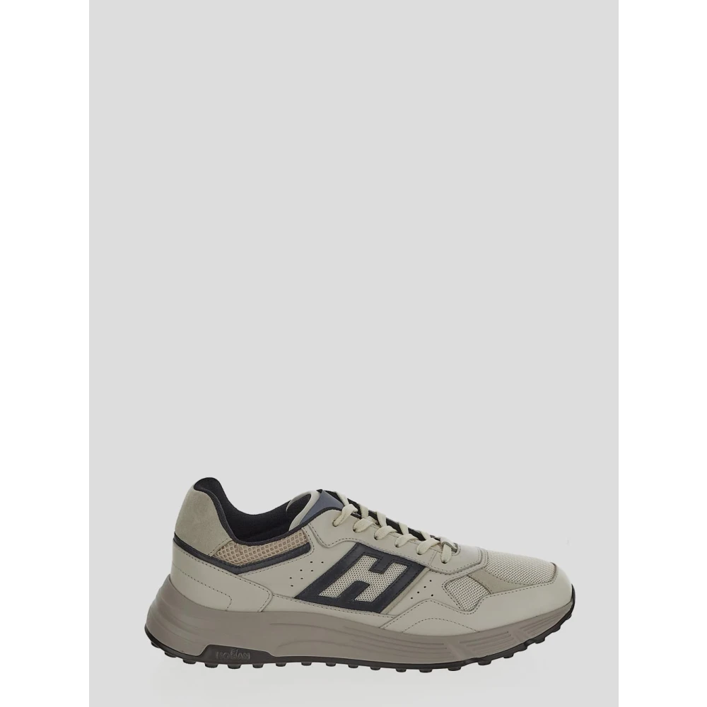 Hogan Leren Vetersneaker Beige Heren