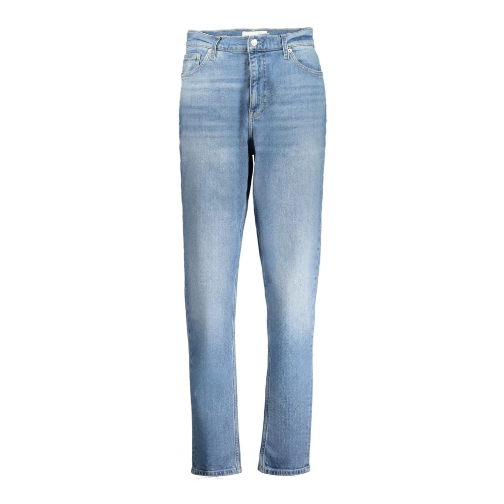 Calvin Klein Denim Mom Jeans Blauw Gewassen Geborduurd Blue Dames