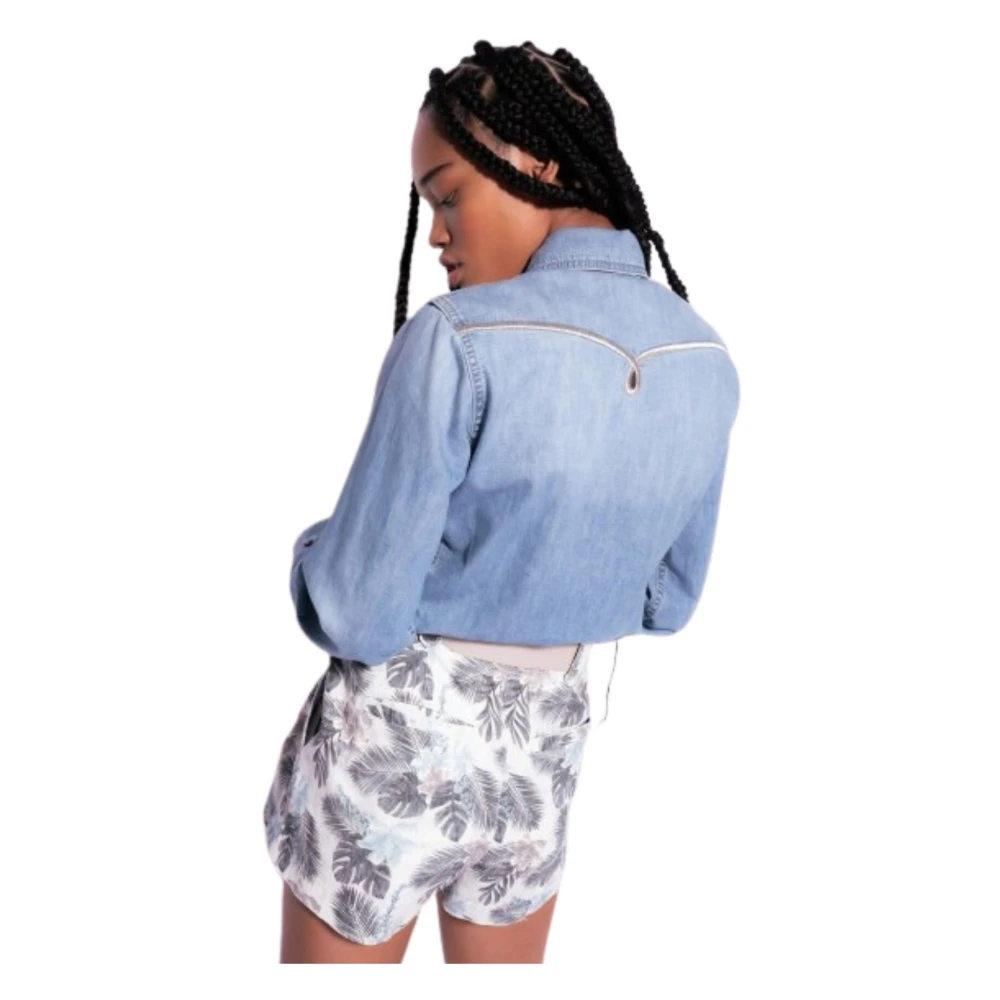 pinko Shorts met bloemenprint en hoge taille Blue Dames