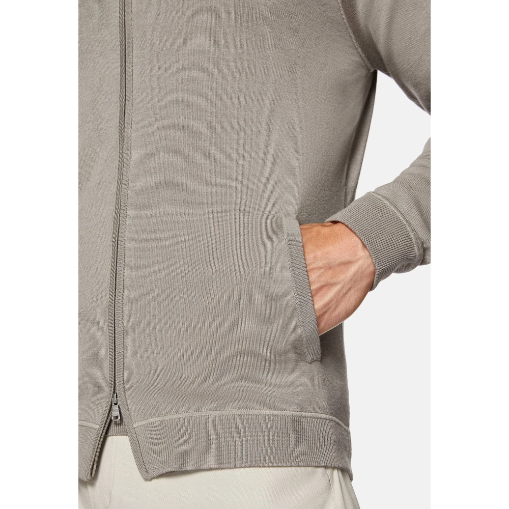 Boggi Milano Merino Wol Full Zip Hoodie Beige Heren