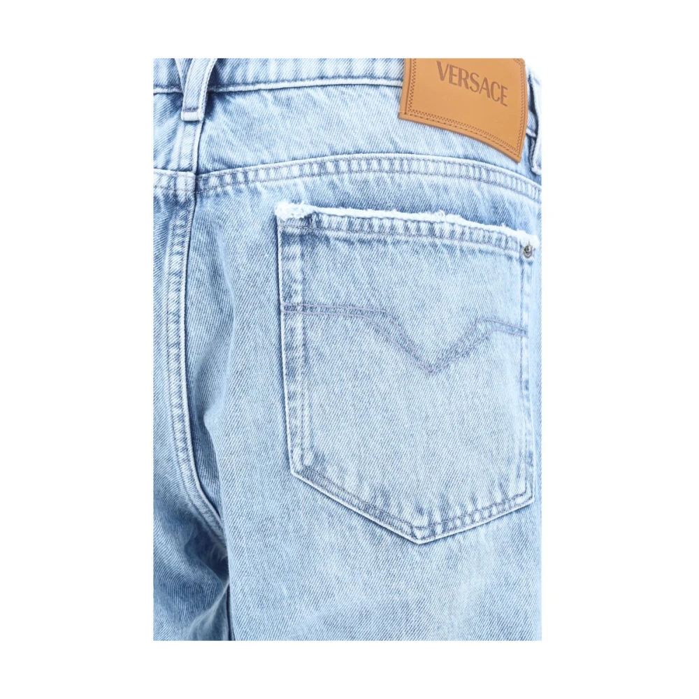 Versace Iconische Katoenen Jeans met Leren Patch Blue Heren